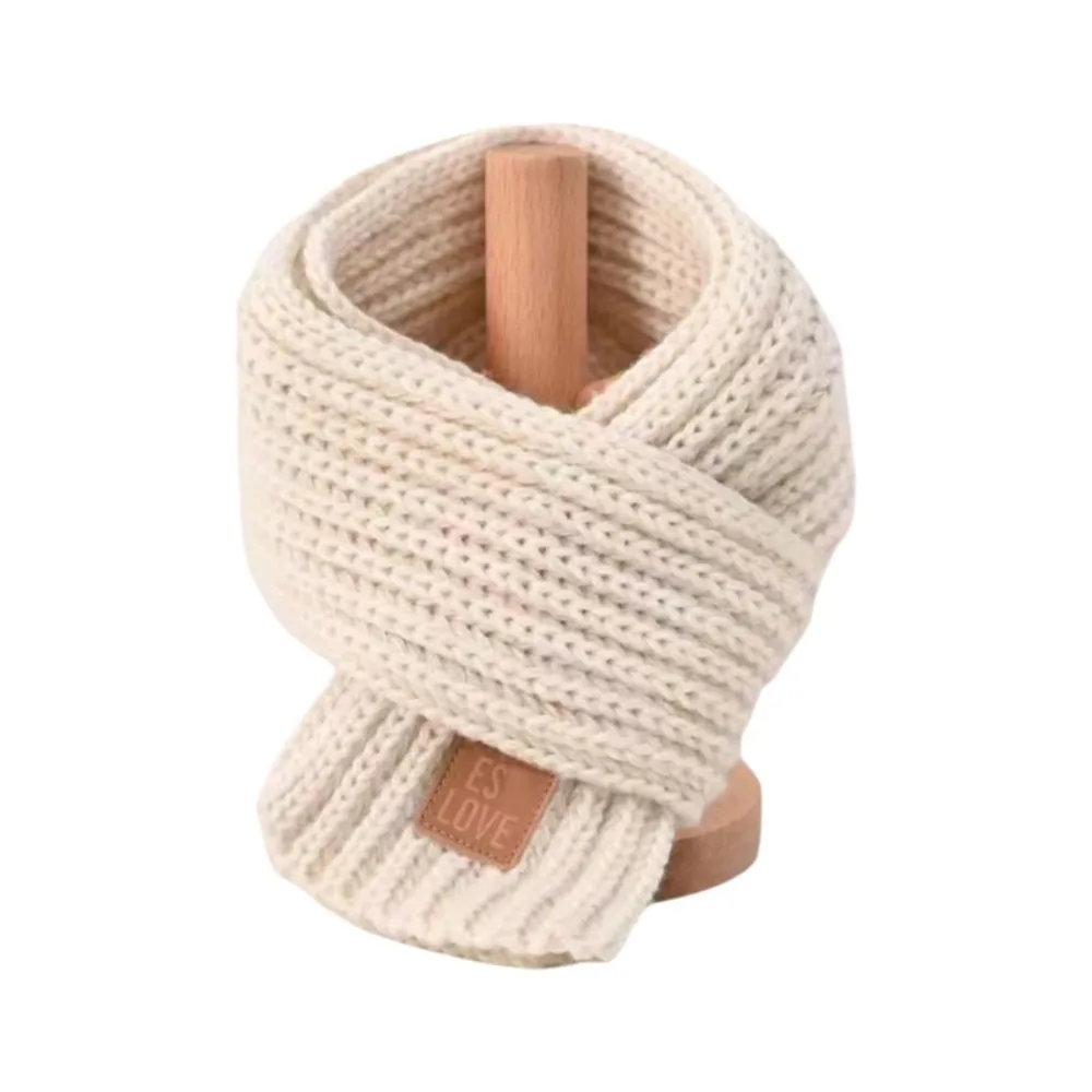 Soft Windproof Baby Cross Scarf Button Design Solid Color Kids Neckerchief Cross Collar Knit Neck Warmer Autumn Winter