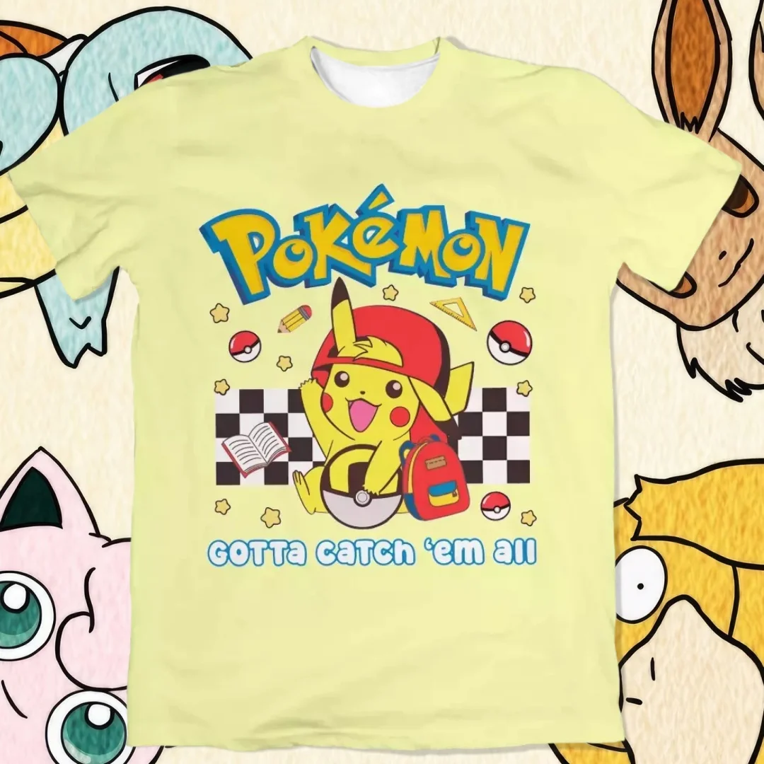 

2026 Hot Selling Pokémon Short-Sleeve Shirt with Pikachu Quick-Drying 3D Print, Men's Shirt, Children's Top