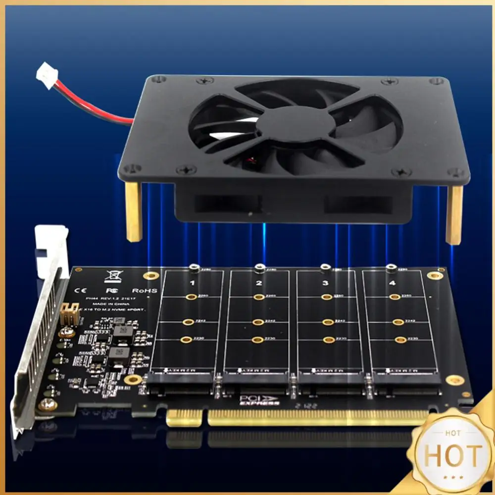 4 Disk Motherboard PCIE Splitter Card with Heat Sink PCIe 4.0 X16 Switch To 4 Ports M.2 Adapter Card 4 X 32Gbps