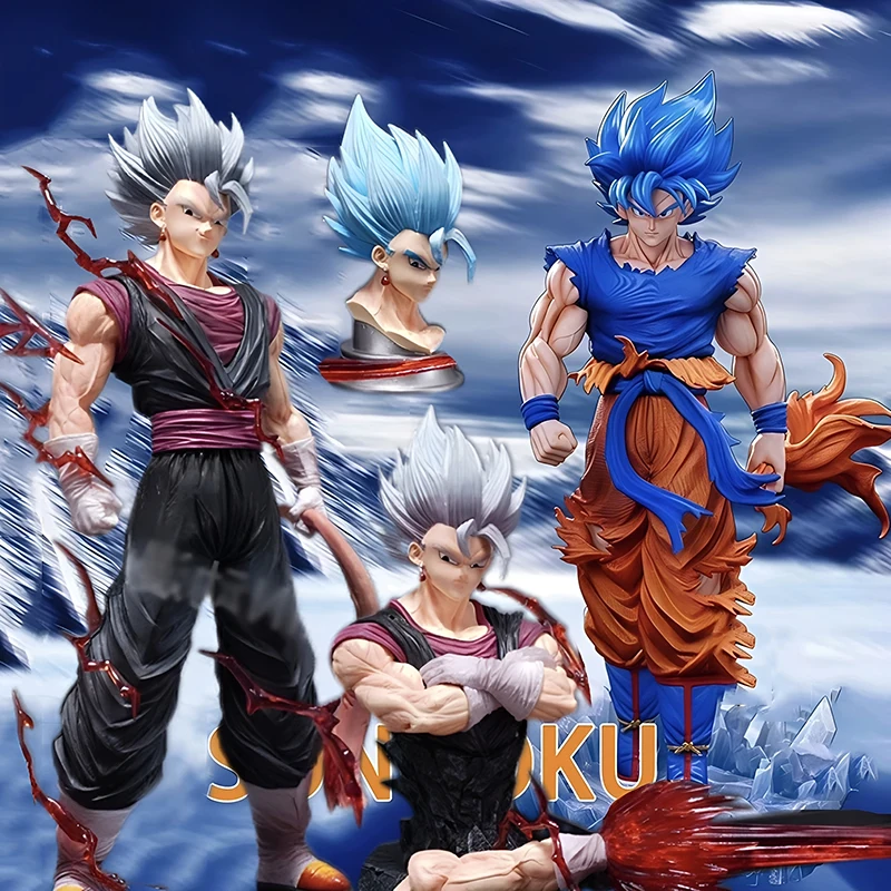 

32cm Anime Dragon Ball Figures Son Goku Super Saiyan One HB Vegetto Three-headed Action Figures PVC Statue Model Collection Toys