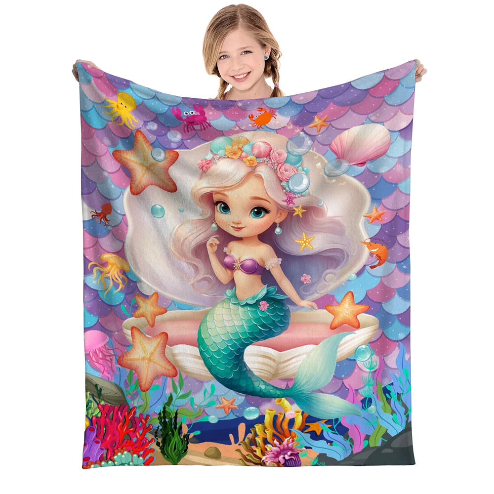 Mermaid Flannel Blanket Warm Comfortable Shell Blanket Sofa Office Airplane Lunch Break Wool Blanket