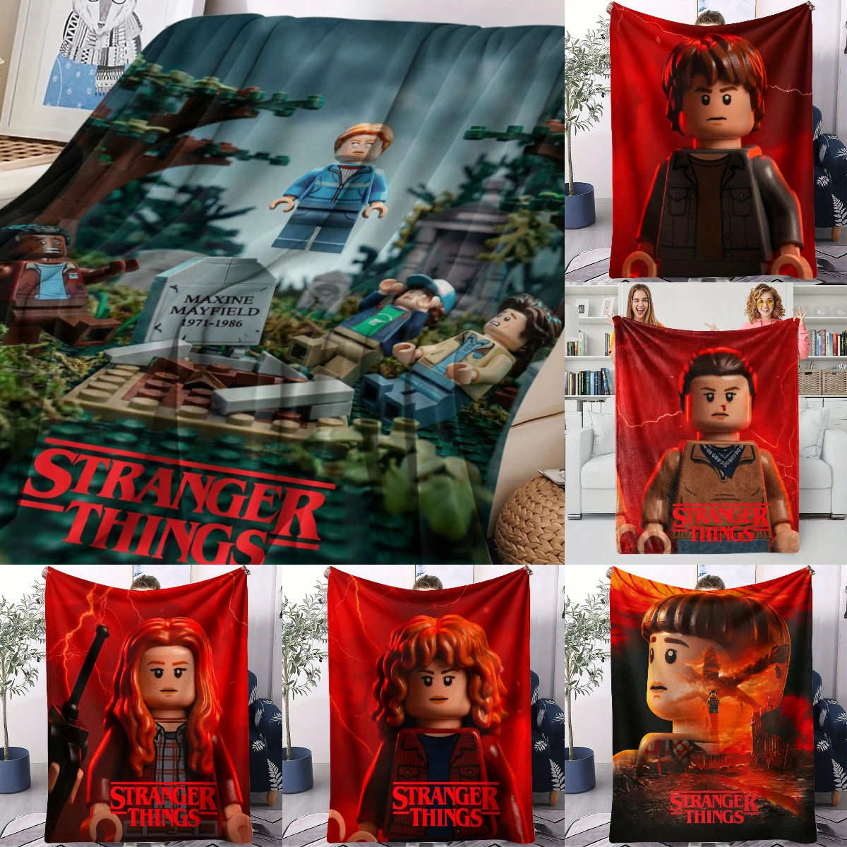 Manta de Franela Suave con Diseño de la Escena del Cementerio de Stranger Things de Lego Max, Decoración para Dormitorio, Sofá o Cama, Regalo Cálido para Fanáticos de la Serie