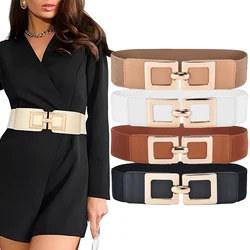 Wide Stretchy Elastic Cinch Gold Waist Belts With Gold Big Alloy Buckle for Women Fashion Accessories