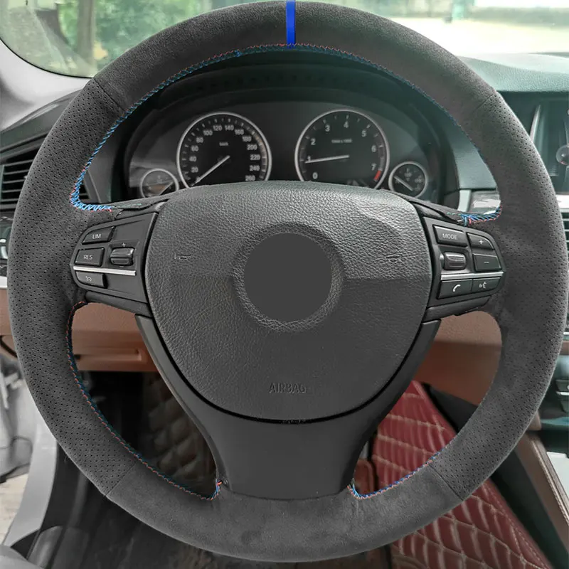 

For BMW 5 6 7 Series F10 F07 F11 2009-2017 F12 F13 2011-2017 F01 F02 2008-2015 Car Inner Steering Wheel Cover Suede Leather Trim