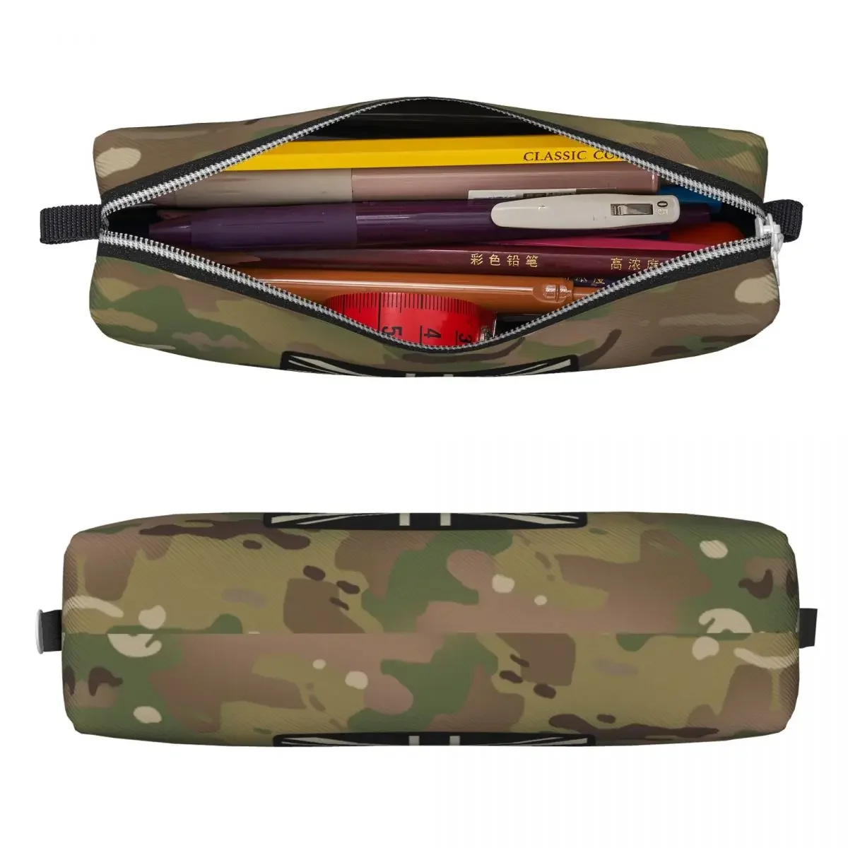 British Flag Woodland Camouflage Pencil Case Cute Camo Pen Box Bags for Student Big Capacity School Supplies Zipper Pencilcases