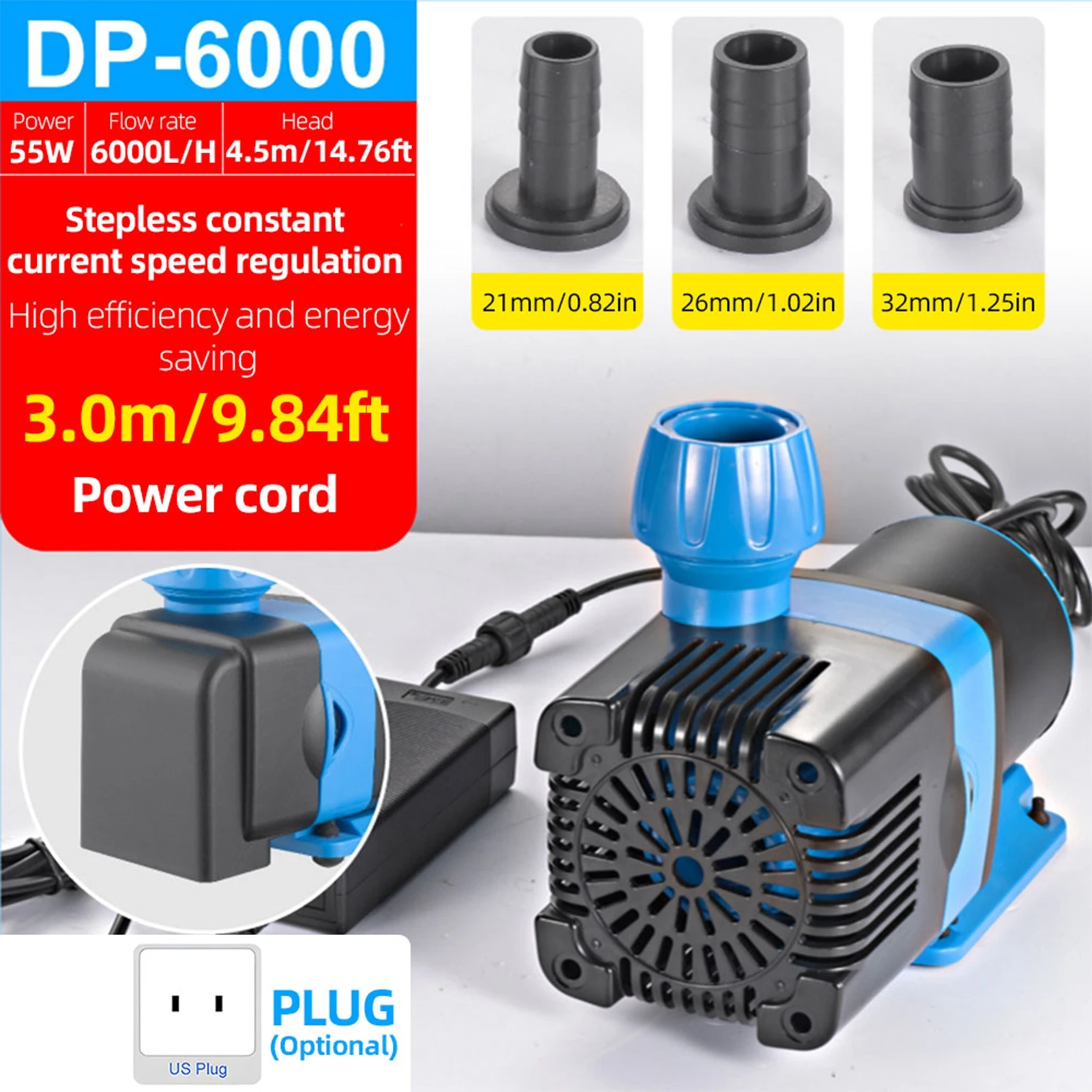 

8000L/H Submersible Water Pump - Variable Frequency Water Pump Sine Wave Technology Ultra Quiet DC Pump Suit for Pond Fountain