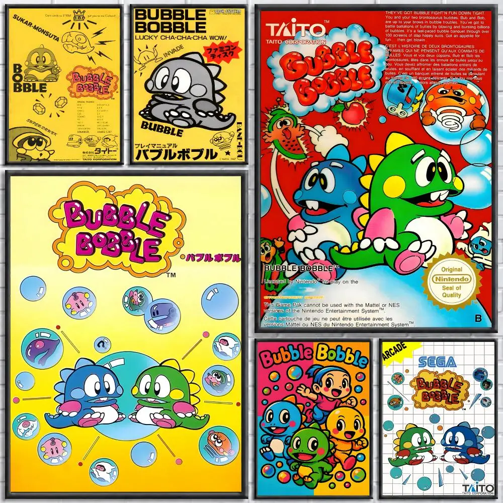 Game B-Bubble B-Bobble Poster Poster Wall Sticker Waterproof Self Adhesive HD Art  Bedroom Bar Decor