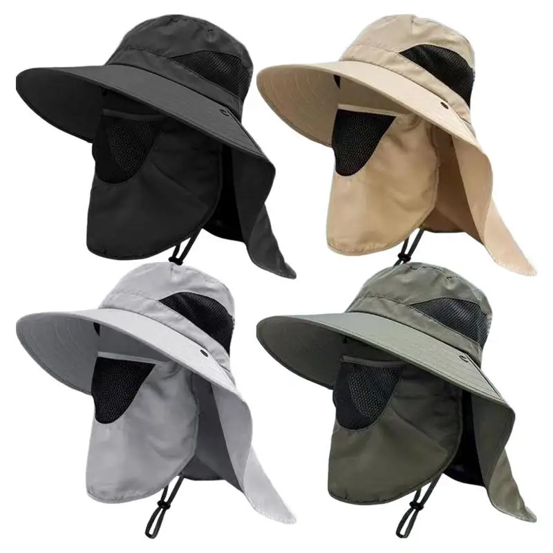 

UV Protection Hat Mesh Wide Brim Fishing Hat with Face Cover & Neck Flap Bucket Hats Sun Protection Hat for Beach Hiking Camping