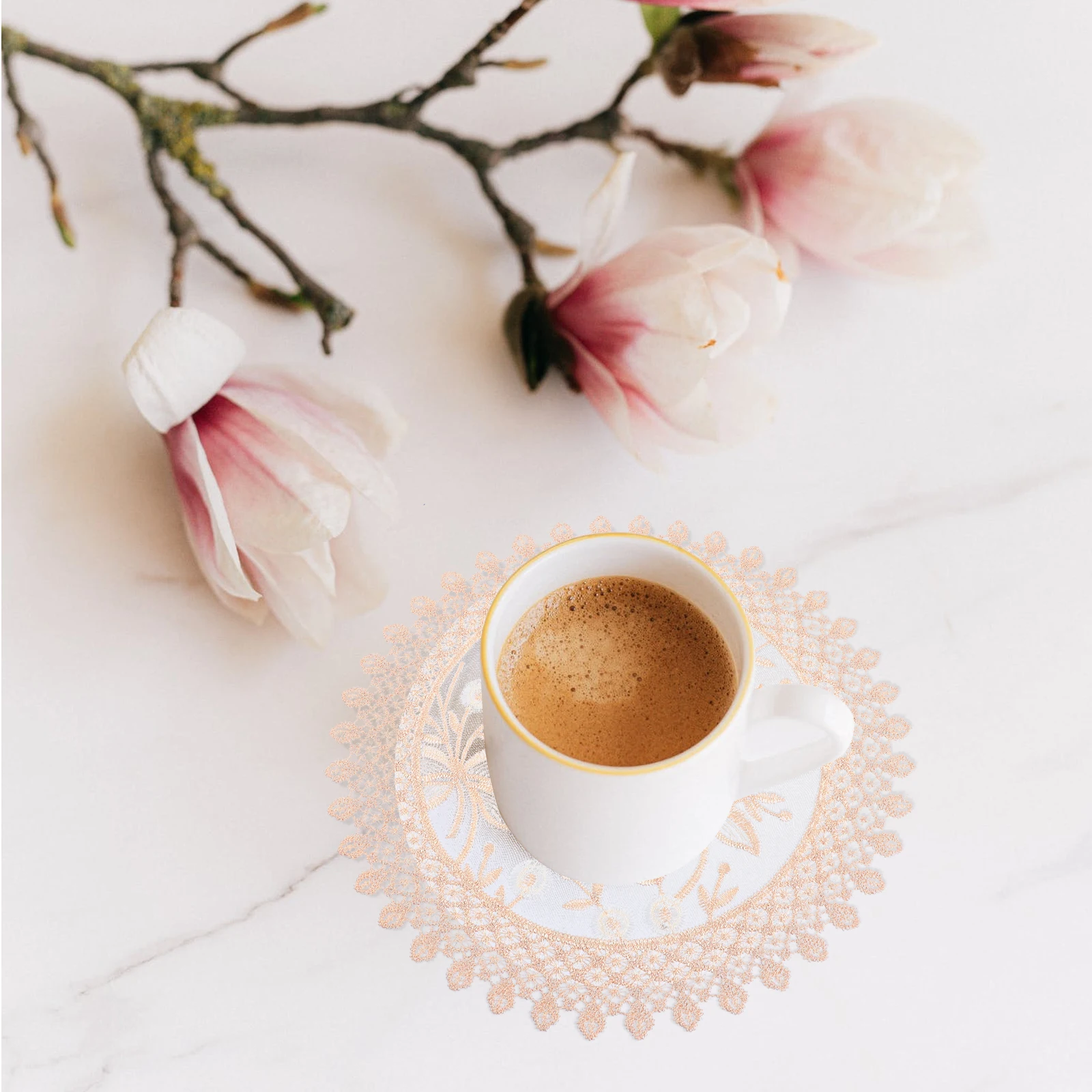 

2pcs Lace Coasters Round Embroidered Table Mats Placemats Flower Design White Color Dining Room Decor Home Textiles