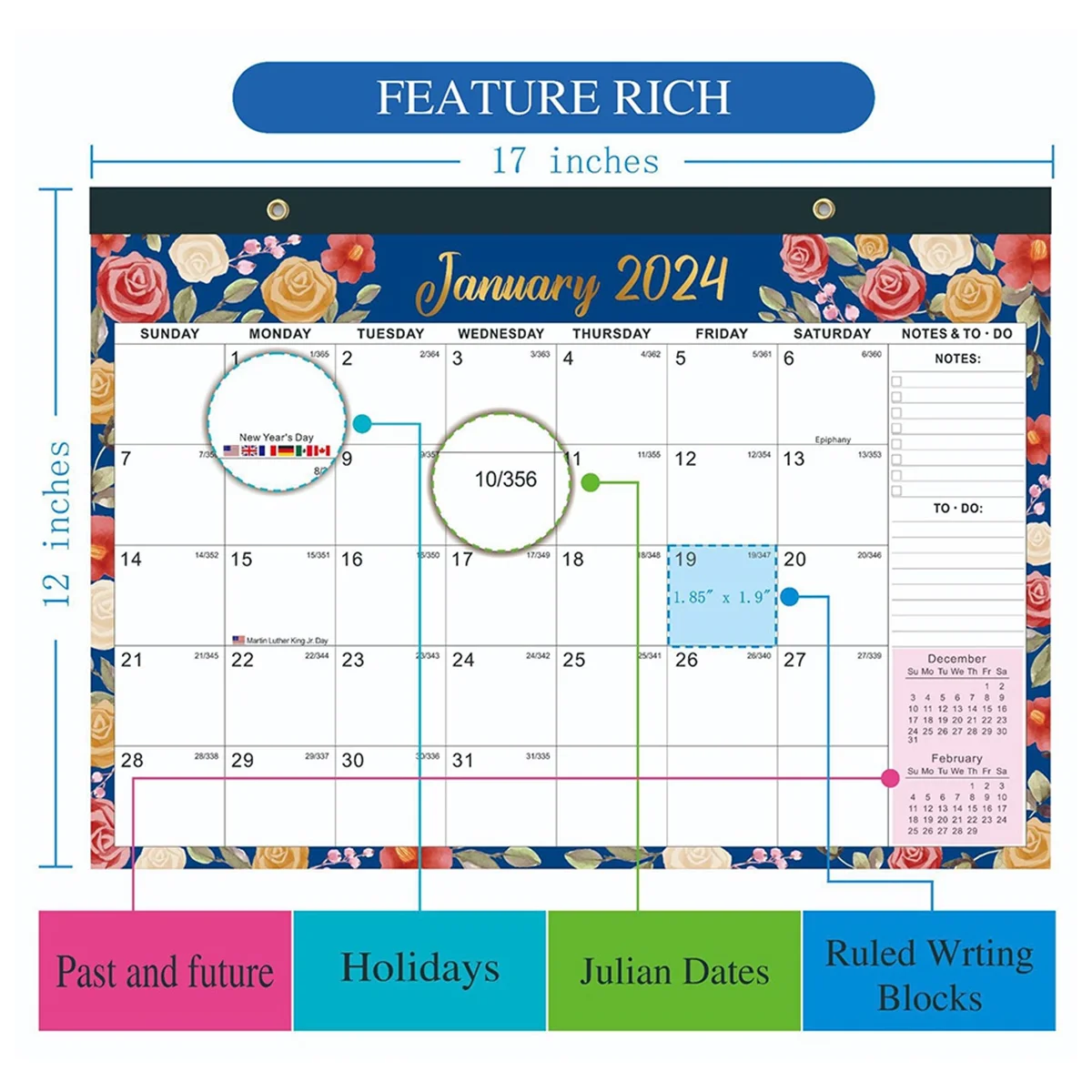 Wall Planner 2024-2025 17InX12In Large Wall Calendar Desk Calendar, 18 Month Desk/Wall Calendar Combo