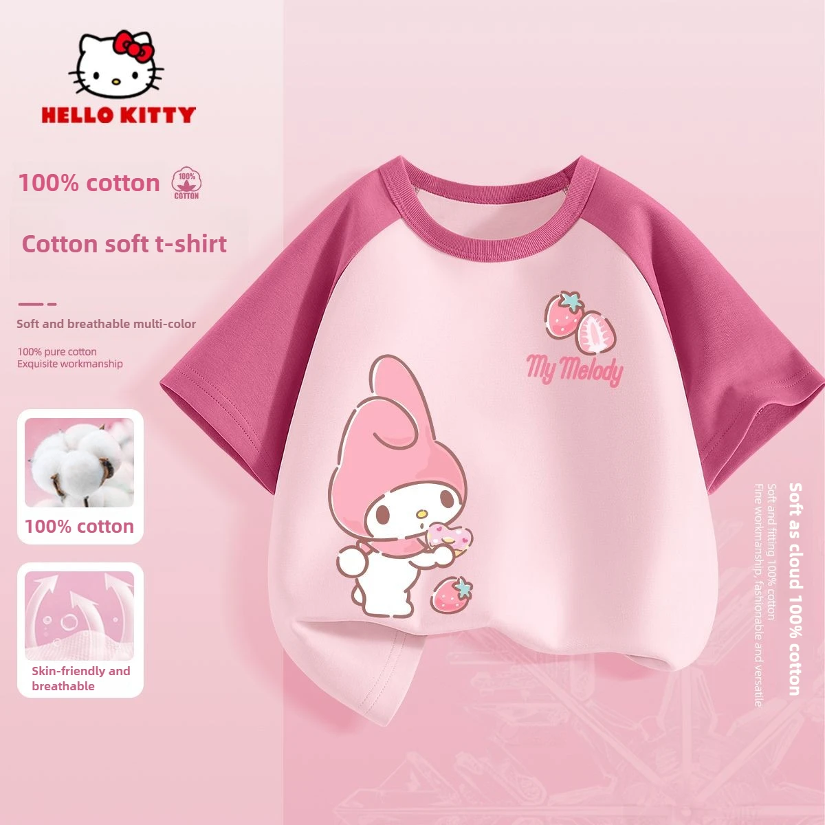 

Summer Baby Girls Clothes Kid Sanrio My Melody Printed T-shirts Children Cartoon Solid Cotton Short Sleeve Top Patchwork Outfits
