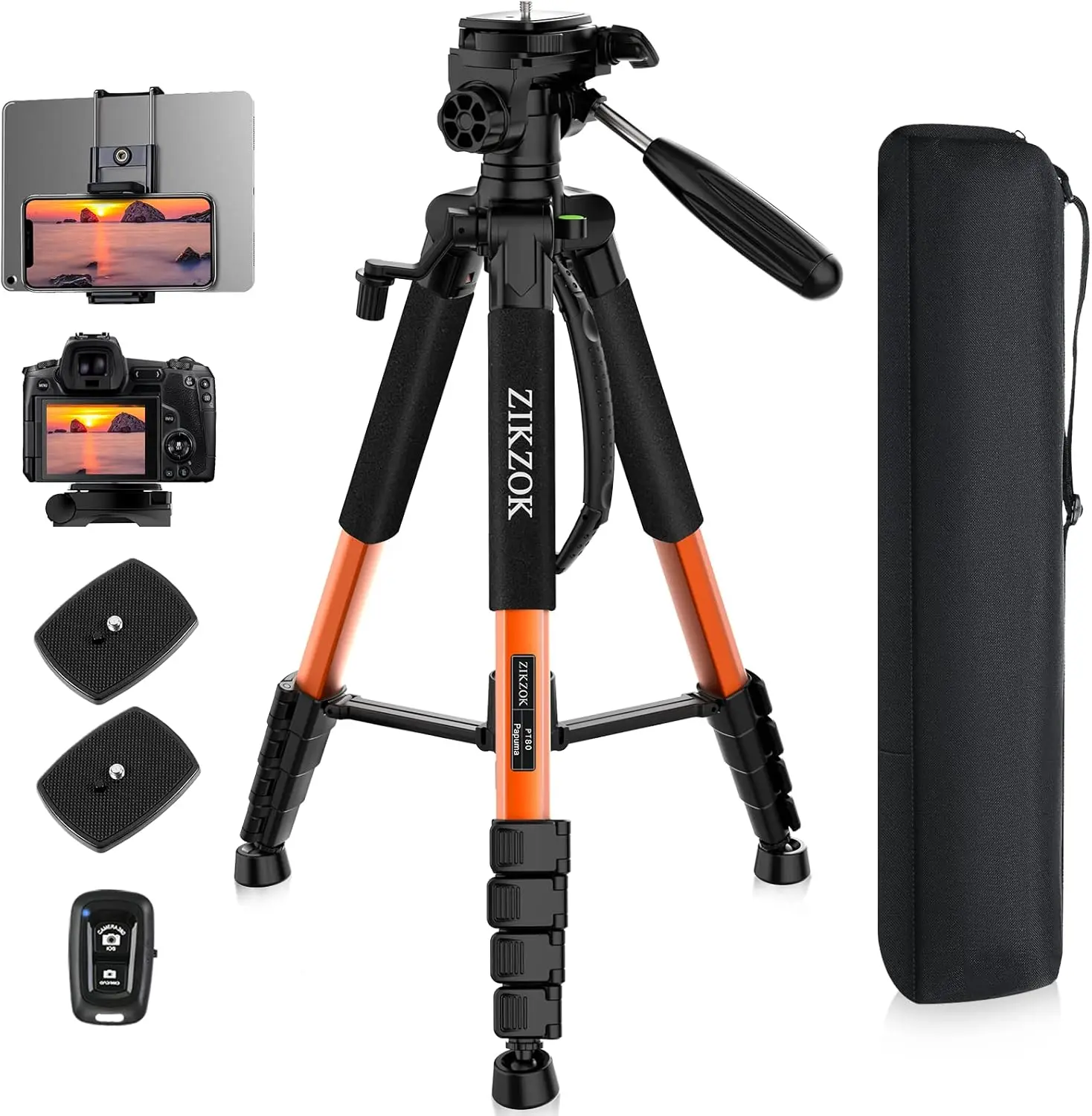 

75inch Camera Tripod for ipad iPhone, Heavy Duty Aluminum Tripod with 360° Panoramic Ball Head,Compatible with Canon/Ni