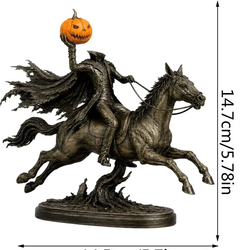 Kopflose Reiterstatue mit warmen LED-Lichtern, im gotischen Stil, Halloween-Dekoration für Kaminsims, Schreibtisch, Tisch, Zuhause, Zimmer, Ornamente und Dekorationsartikel. – Detail 9