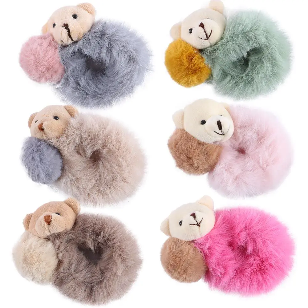 Women New Scrunchie Plush Bear Lovely Elastic Hair Rope Rubber Bands Ponytail Holder Hair Accessories