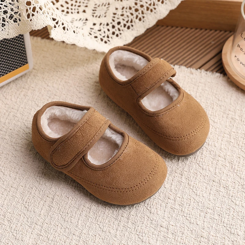 

Kids' Cotton-padded Suede Mary Jane Shoes Fleece-Lined Hook-Loop Strap Winter Warm Cozy Outdoors Versatile Footwear for Girls