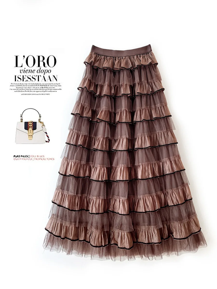 

Long Fairy Tale Half Skirt Sequin Layered Cross-Border Skirt Batwing Style mid Waist PVC Fabric Other Material 100%