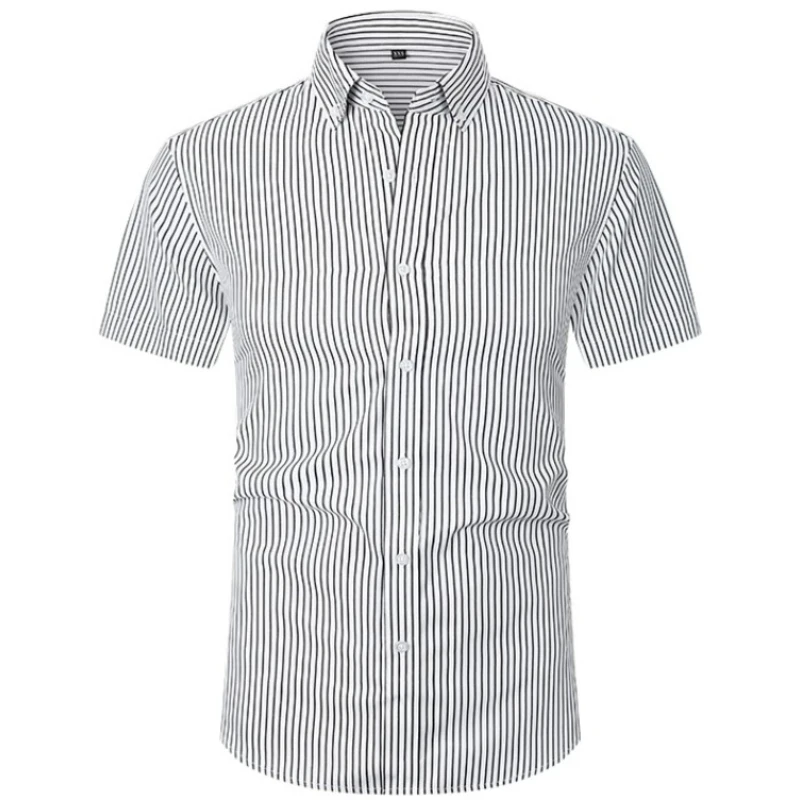 

2026 Summer New Men's Striped Shirt Solid Casual Short Sleeve Slim Fit Workwear Korean Edition Business Formal Laydown Shirts