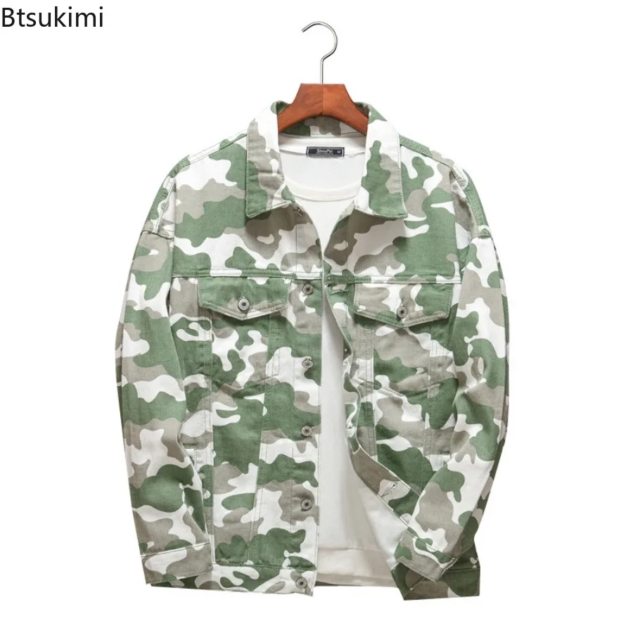 2025 New Men's Camouflage Printed Denim Jackets Spring Autumn Long Sleeve Lapel Button-up Casual Jean Coats Fashion Men Clothing