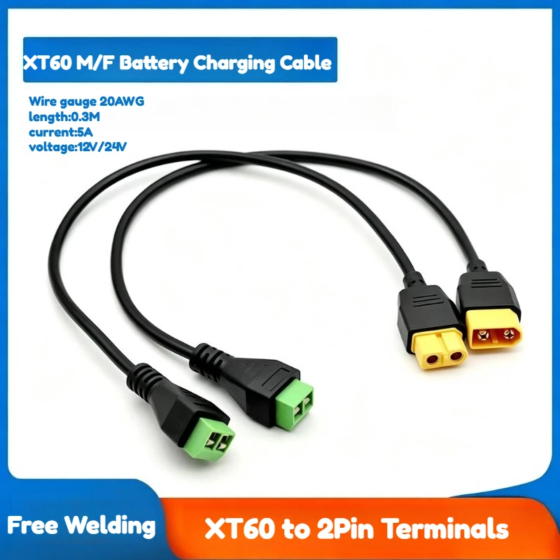 Câble de connexion rapide XT60 mâle-femelle vers borne 2 broches, sans soudure, fixation par vis, 5A, pour extension de charge de batterie DIY pour RC/LED
