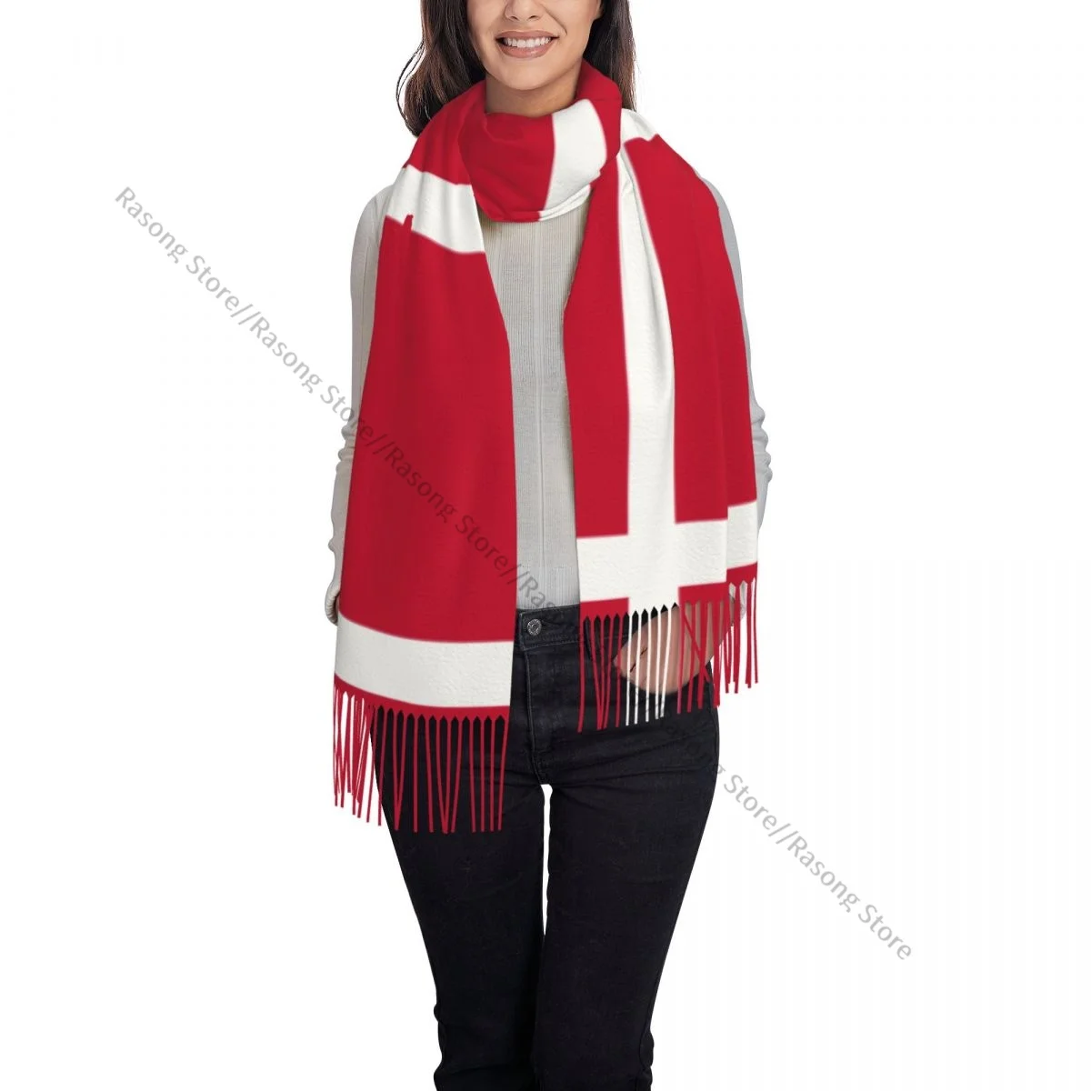 Winter Tassel Scarf Flag Of Denmark Women Cashmere Scarves Neck Head Warm Pashmina Lady Shawl Wrap Bandana