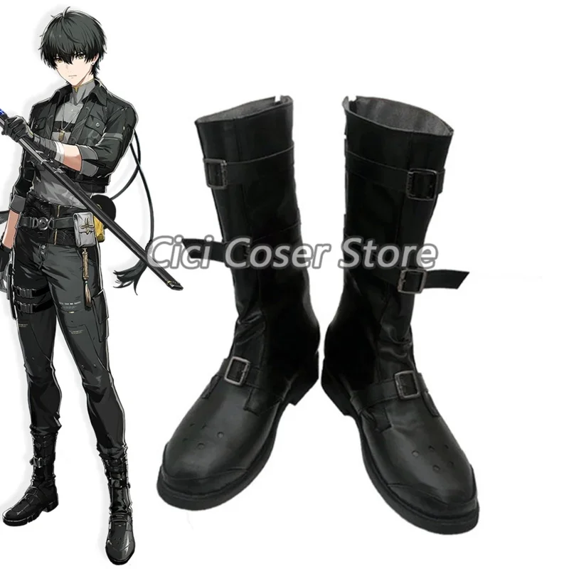 لعبة Wuthering Waves Rover أحذية تنكرية للرجال مخصصة لحفلات الهالوين كرنفال لعب الأدوار إكسسوارات أحذية سوداء برقبة للرجال والنساء