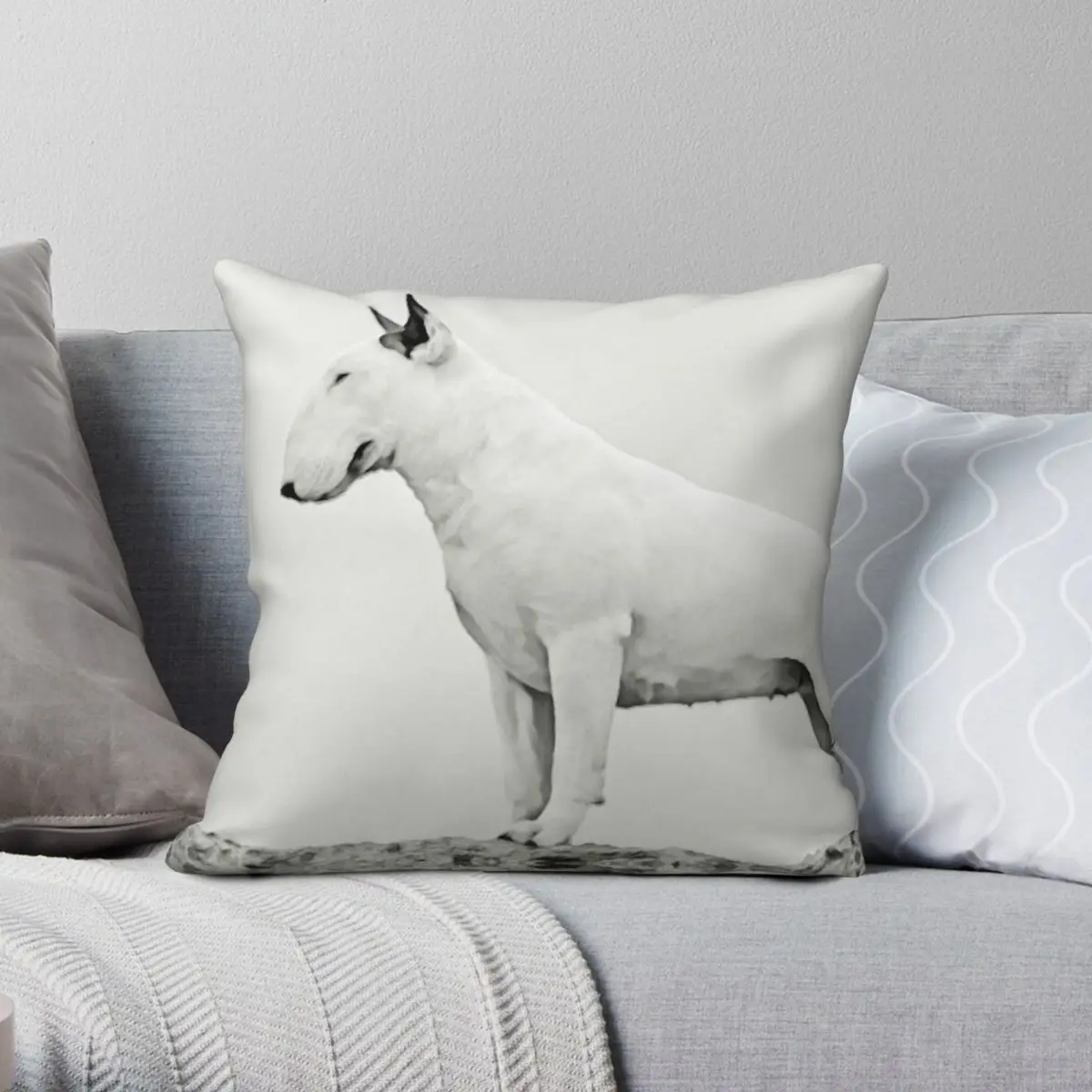 Bull Terrier All White Square Pillowcase Polyester Linen Velvet Printed Zip Decorative Throw Pillow Case Bed Cushion Cover 18