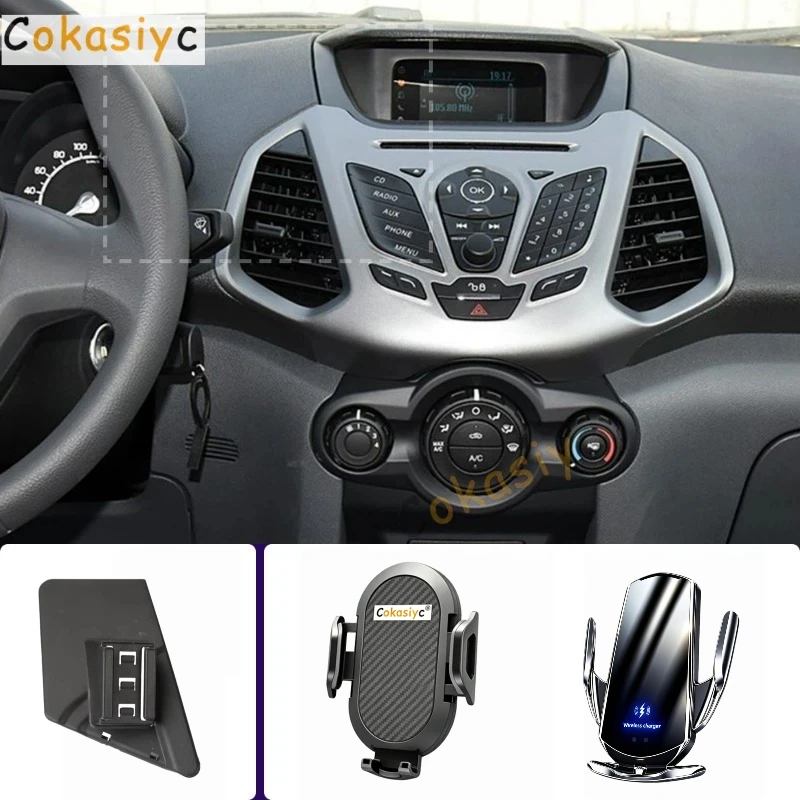 Suporte para telemóvel para Ford Ecosport 2013 2014 2015-2017, com carregamento sem fios, base fixa especial e acessórios.