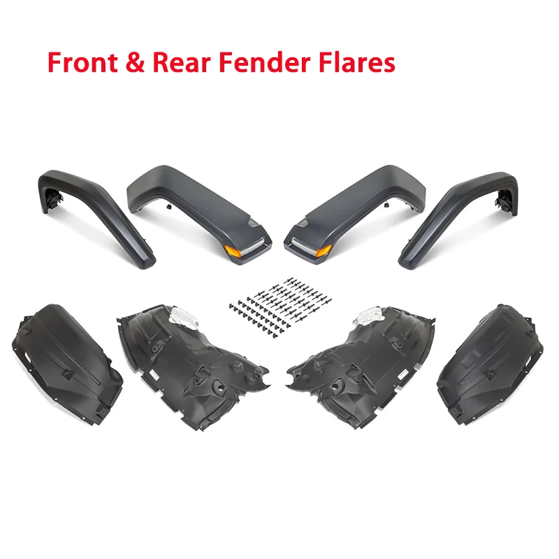 Off Road 4x4 Exterior Accessories OEM Front and Rear Fender Flare Wheel Arch Mudguard W/LED Light For 2018-2025 Jeep Wrangle JL