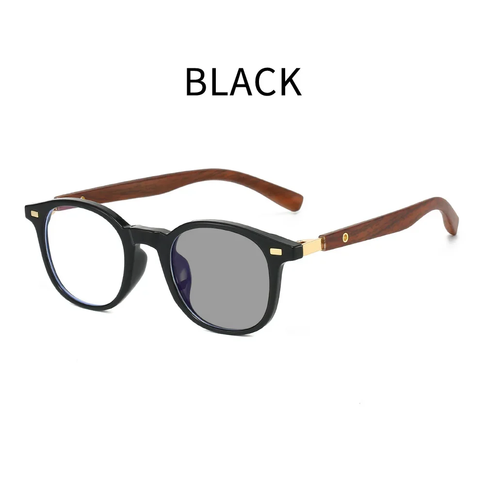 High-end Trendy Imitation Wood Mirror Frame Photochromic Presbyopia Glasses Classic Full Frame Lady and Gentleman Eyeglasses