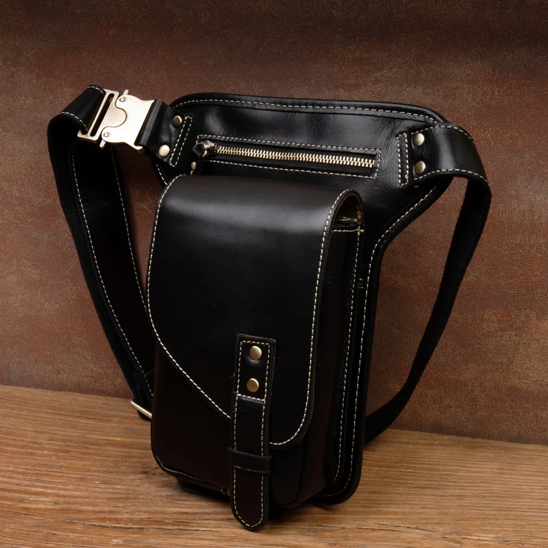 Retro texture leather leg bag leather pocket leisure shoulder messenger bag crazy horse leather men\'s motorcycle bag