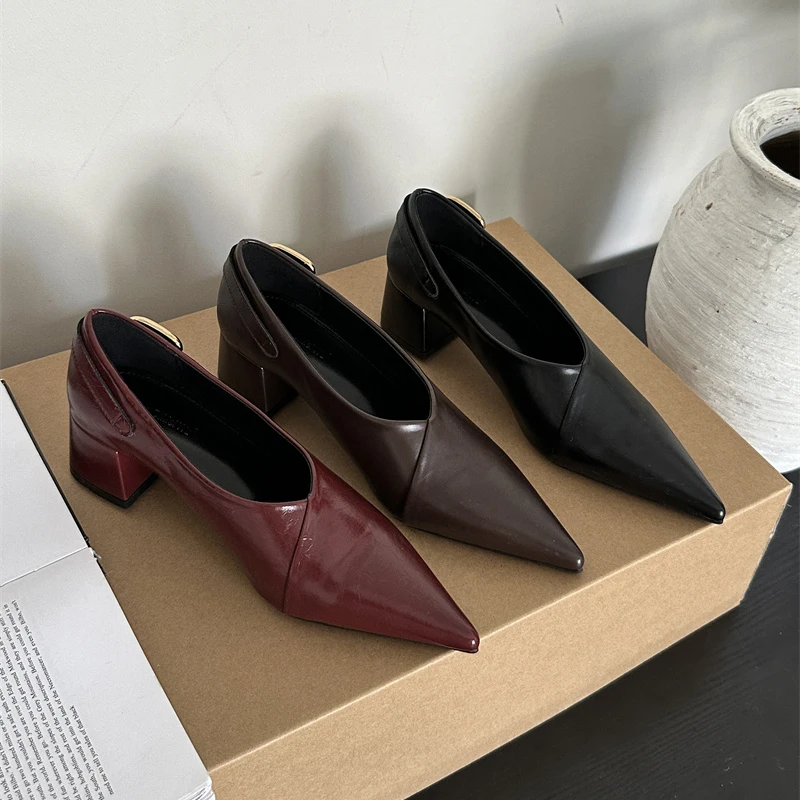 

New Designers Original Top Quality Women's Pumps Pointed Thin Heels Dress Shoe Nice Leather Wedding Shoes Feminimo Metal Buckles