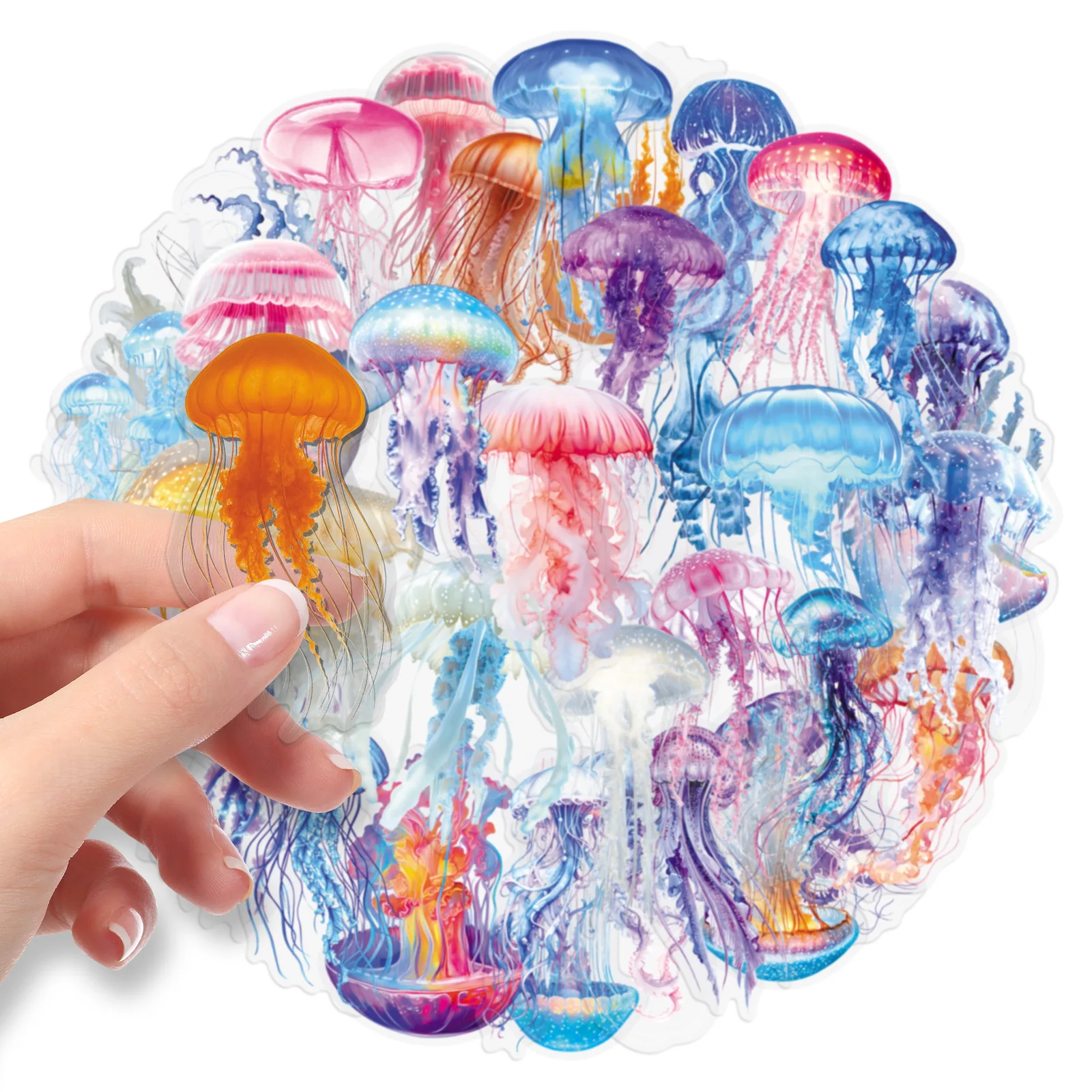 

50 шт., наклейки с изображением медузы и океана, прозрачные наклейки для домашних животных для ноутбука, канцелярские принадлежности, гитара, холодильник, книга, декор стола
