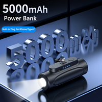 Power Bank 5000mAh Type C Fast Charging External Battery Mini PowerBank with Flashlight for iPhone 15 16 Pro Max Samsung Xiaomi