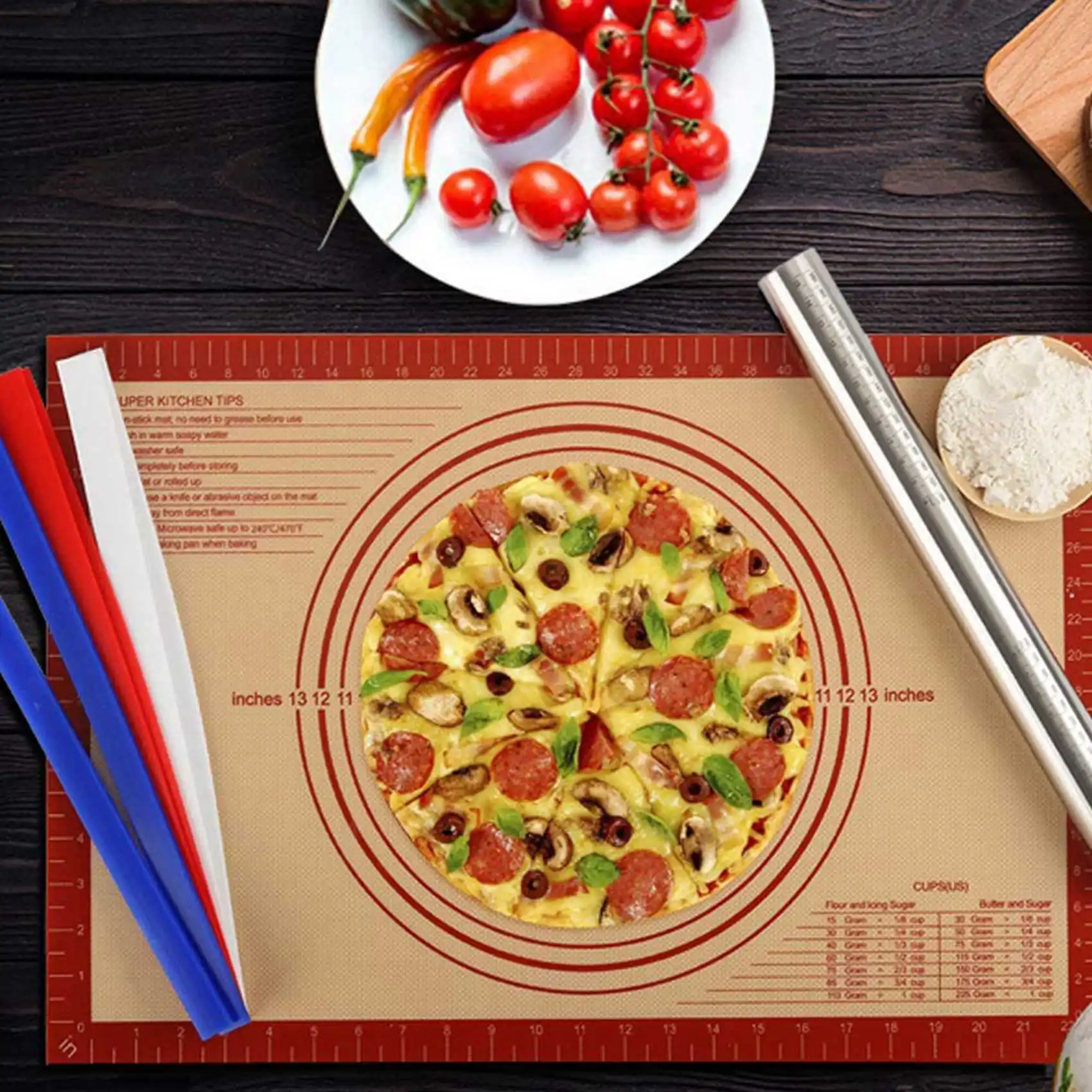 

TFORU-Measuring Dough Thickness Strips 18Inch,3 Size With 4PCS Round Cold Dish Mold And Push Plate Kitchen Hotel Dish Tool