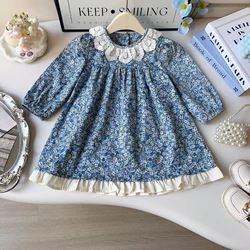 Girls' French Dress Spring and Autumn New Little Girls Fashion Handmade Floral Long Dress Kids Dresses for Girls Ropa De Niña