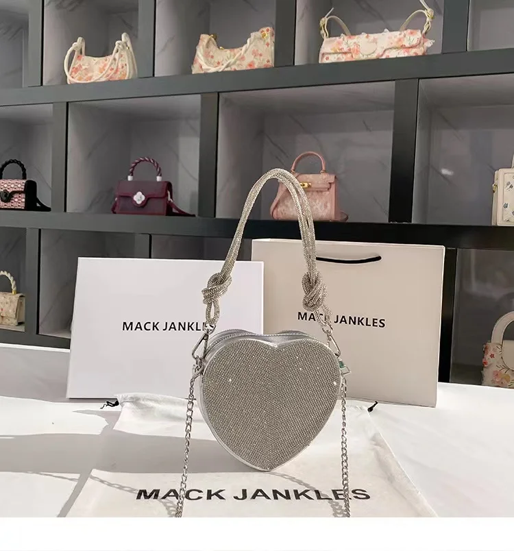Heart-shaped Glitter Shiny Rhinestone Diamond Women Handbag Luxury Evening Bag Wedding Party Clutch Purse Shoulder Crossbody Bag view 4