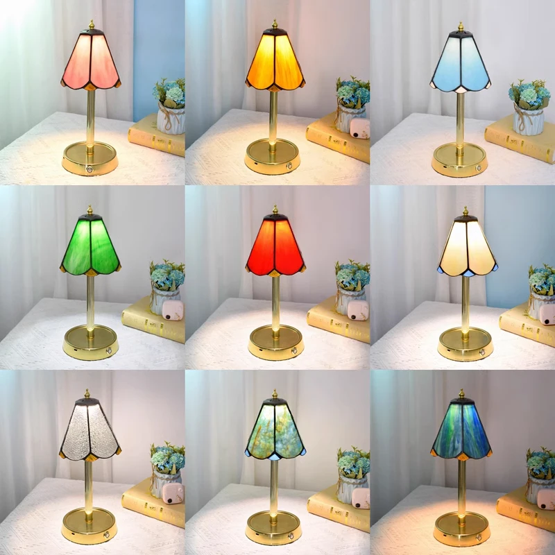 

Tiffany Stained Glass Table Lamps Vintage Rechargeable Dimmable Touch Sensor Desk Lamp Bedroom Living Room Decor Night Lights