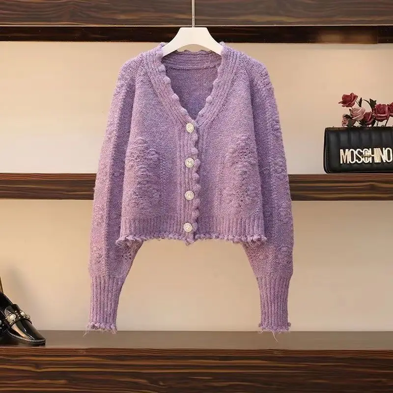 Women's Spring Autumn Fashion Sweet Outfits 2023 New Korean V-neck Knitted Cardigan Sweater Mesh Half Skirt Two Piece Set
