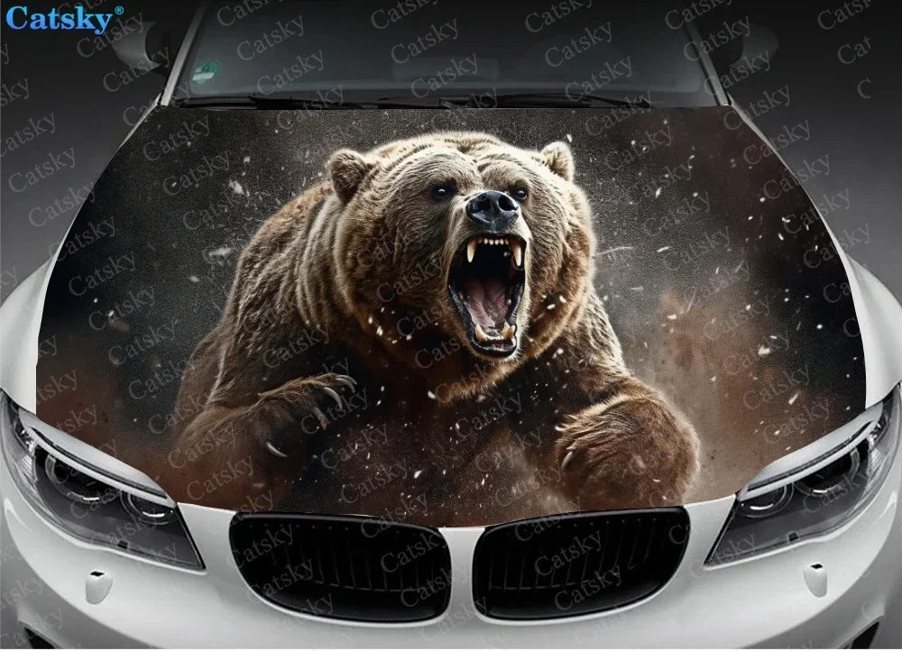 Angry Wild Grizzly Bear Car Hood Vinyl Stickers Wrap Vinyl Film Engine Cover Decals Sticker on Car Auto Accessories