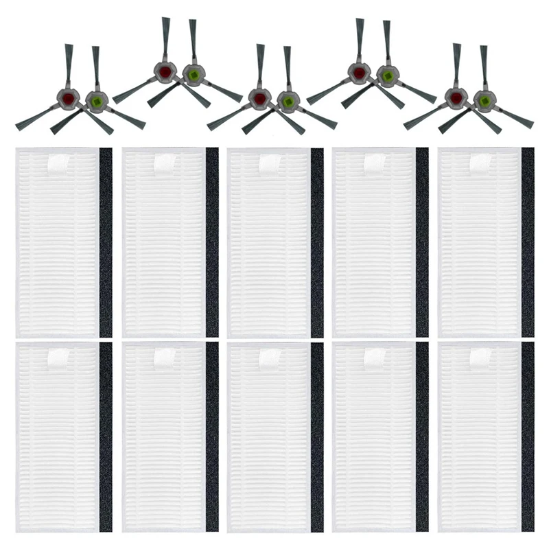 로봇 진공 청소기용 교체 부품, AIRROBO P20 예비 부품 액세서리, 사이드 브러시 10 개, 헤파 필터 10 개