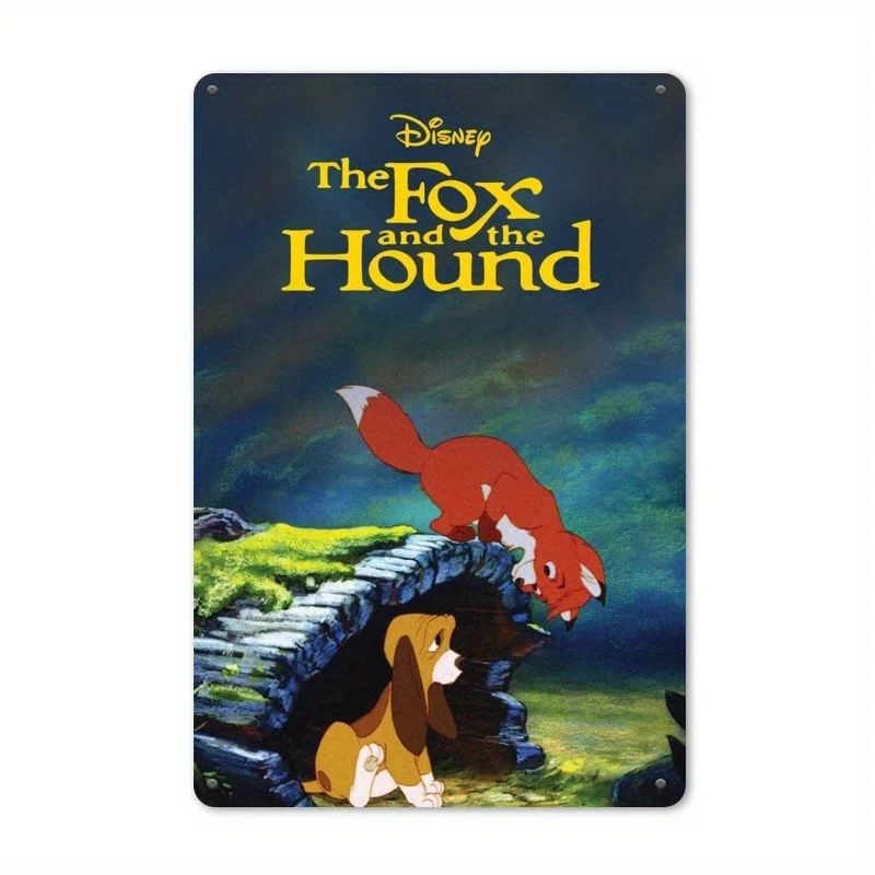 قطعة واحدة من "ديزني ثعلب وكلب الصيد" مقاس 20.32 × 30.48 سم معلقة على الحائط معدنية، مناسبة لغرف الألعاب العائلية والمدارس وما إلى ذلك، مملوءة
