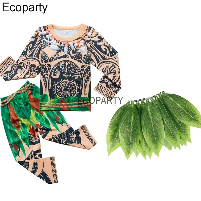 2025 Nieuwe Kinderen 3D Totem Afdrukken Maui Cosplay Kostuum Jongen Lange Mouw Top Broek Set Halloween Carnaval Party Outf RQR 56
