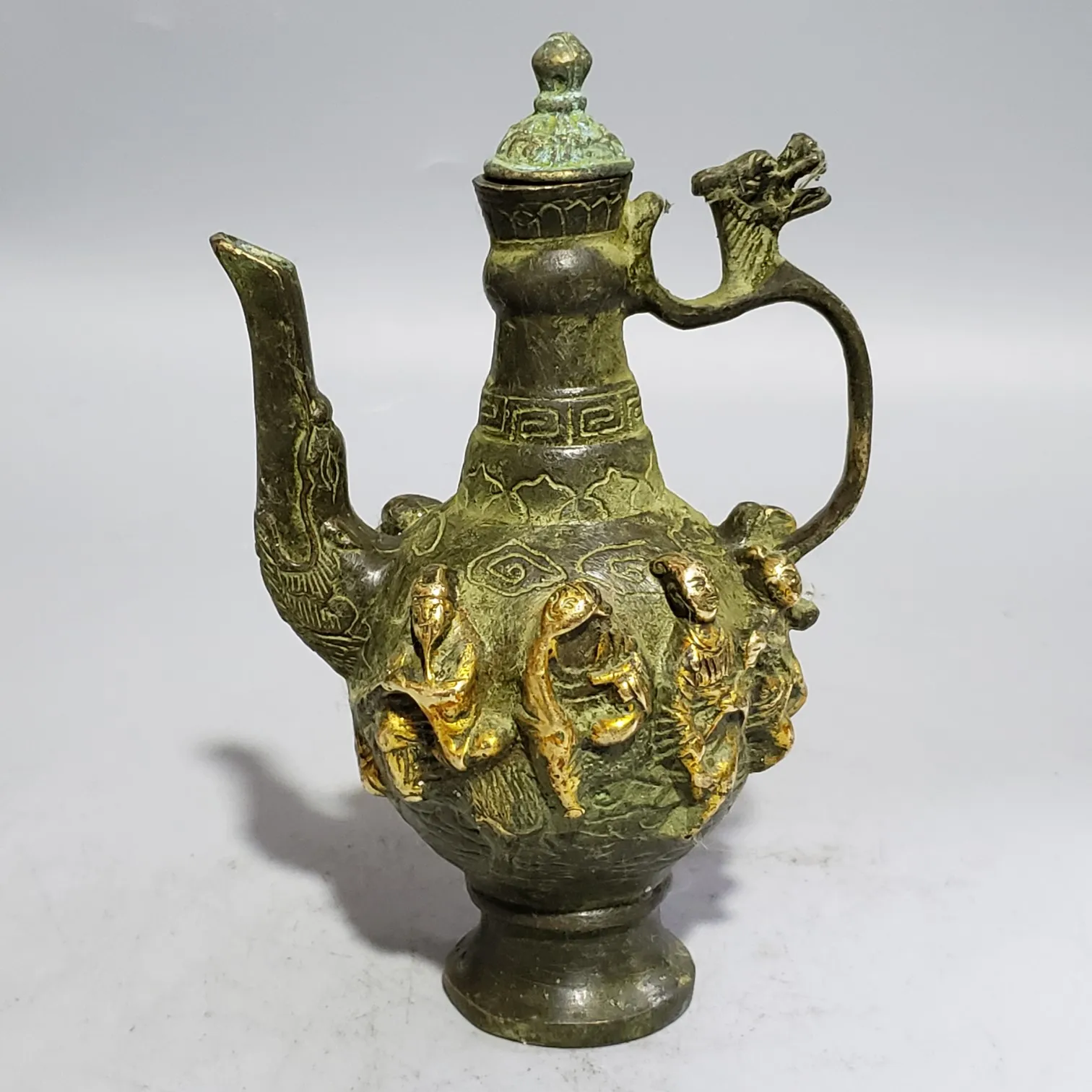 rare Old  Ming Dynasty (xuan de1426-1438) Bronze teapot,best carving ,Bronze pot,with mark,free shipping