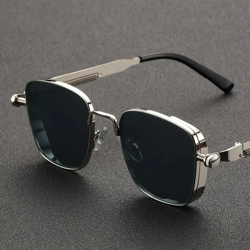 

New Sunglasses Men Driving Sunglasses Retro Spring Leg Driving Outdoor Sports Metal Rectangular Decorative Glasses Women Uv400