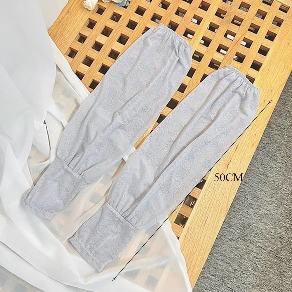 Summer Lace Ice Silk Arm Sleeves UV Protection Ultrathin Sunscreen Sleeve Breathable Ice Silk Long Gloves Sports