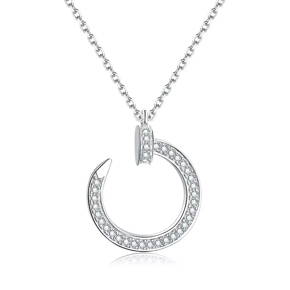 

LinkerLove S925 Sterling Silver Moissanite Open Circle Pendant Necklace D VVS1 Lab Created Halo Diamond Necklace for Women Gift