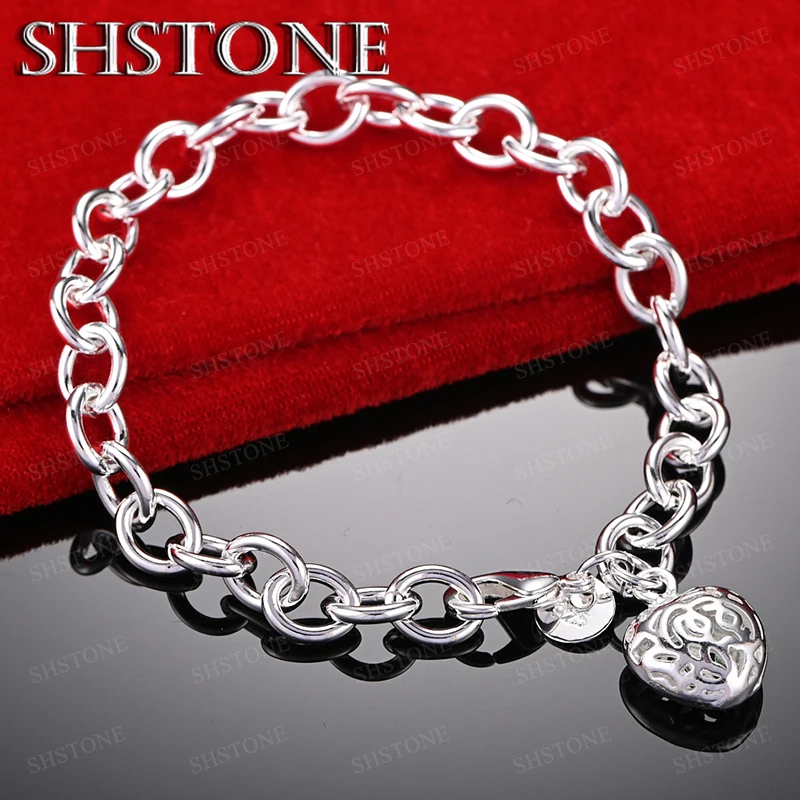 Women'S 925 Sterling Silver Openwork Heart Bracelet Stylish And Charming Jewelry Perfect For Party Weddings And Birthday Gifts