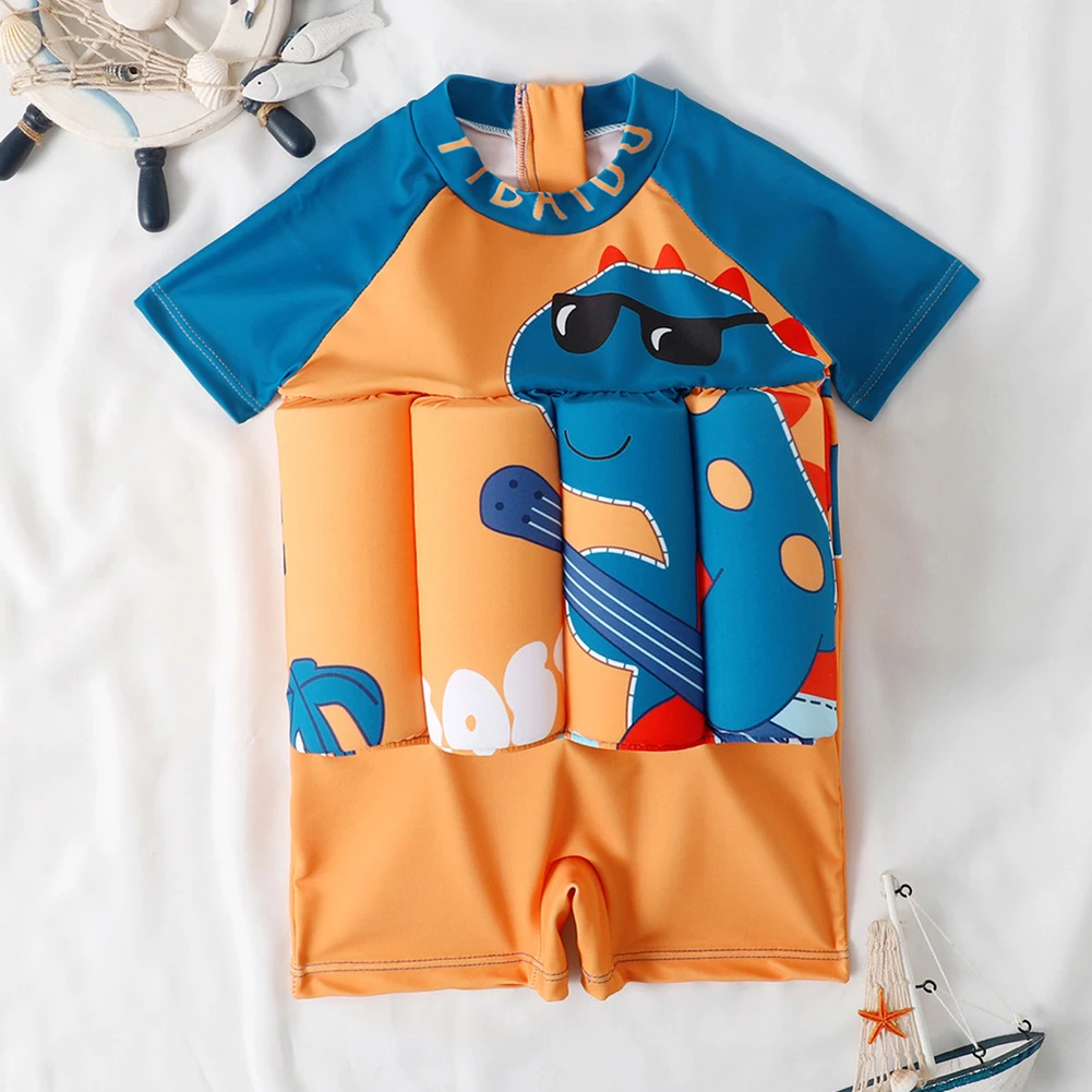 

Children's Buoyancy Swimsuit Boy Cute Dinosaur Print Short Sleeve One-Piece Swimwear Floating Rash Guards Bathing Suit Beachwear