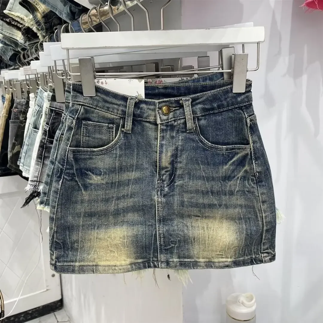 2024 Summer New Style American Denim Skirt For Women High-waisted Slimming A- line Embroidered Mini Dress Sexy Fashion