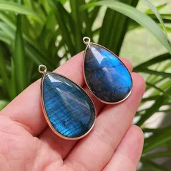 Big Size Natural Blue Labradorite Crystal Pendant DIY for Neck Jewelry Keychain Decor Blue Opal Water Drop Crystal Pendant Reiki
